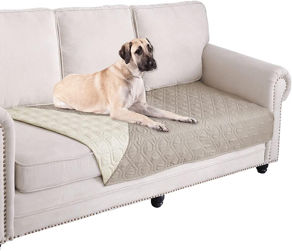 Ameritex Waterproof Reversible Pet Cover Throw Blanket for Couch and Bed, 30" x 70", Cream & Beige