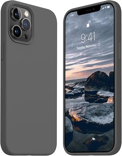 JELE Funda diseñada a prueba de golpes para iPhone 12 Pro Max, funda de silicona líquida con forro de microfibra suave antiarañazos, protección