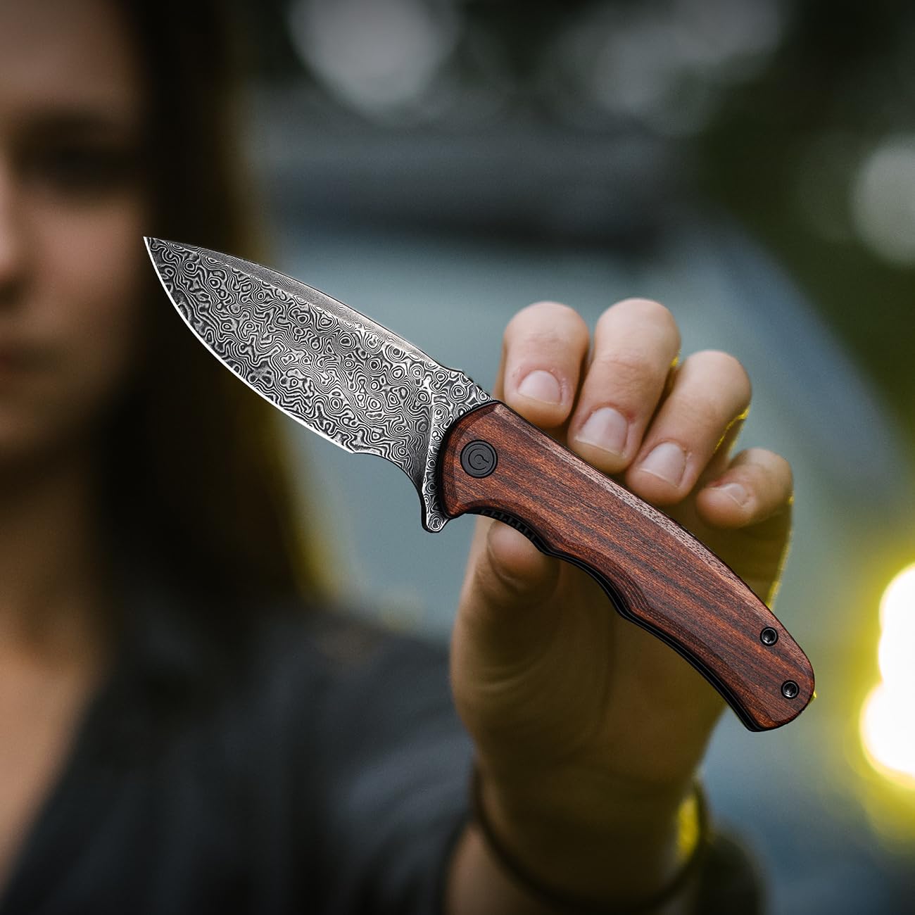 CIVIVI Mini Praxis Klappmesser mit 7,56 cm Damastklinge und Guibourtia-Holzgriff C18026C-DS1
