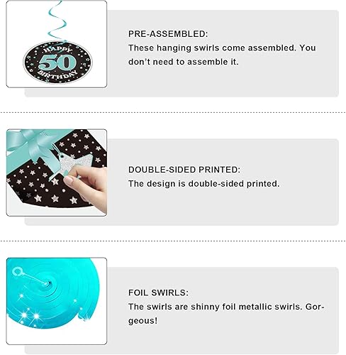 Miniatura 5 de Decoración de techo con diseño de remolinos colgantes para fiesta de cumpleaños número 50, decoración de 50 años, espirales colgantes de papel de