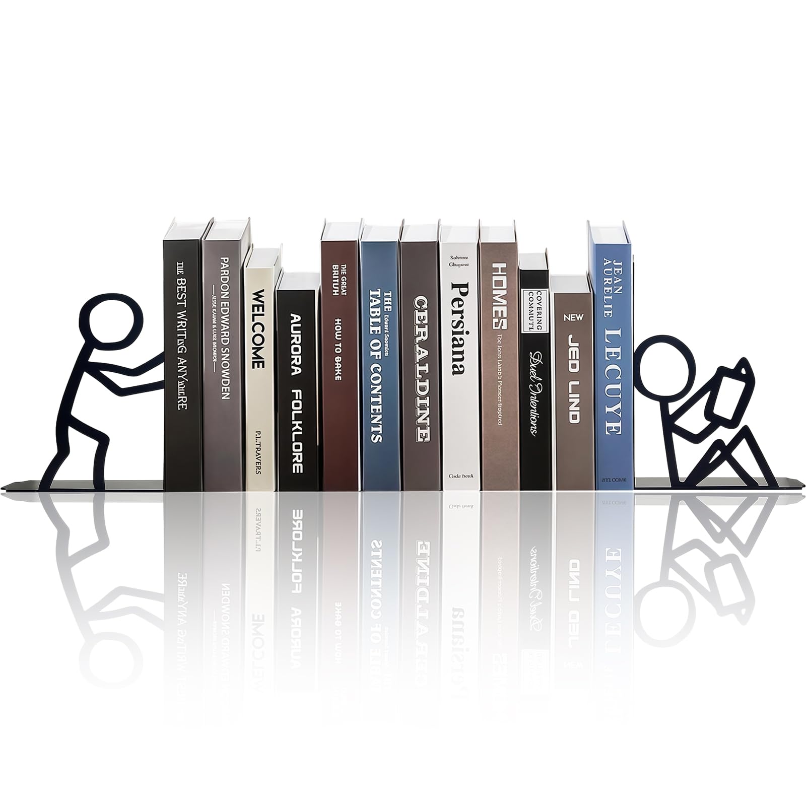 Vesavifaka Book Ends for Shelves Decorative, Cute Metal Bookends Quirky for Heavy Books Unique Book Stopper for Office School Home Cute Desk Bookshelf Decor Book Lover Gifts