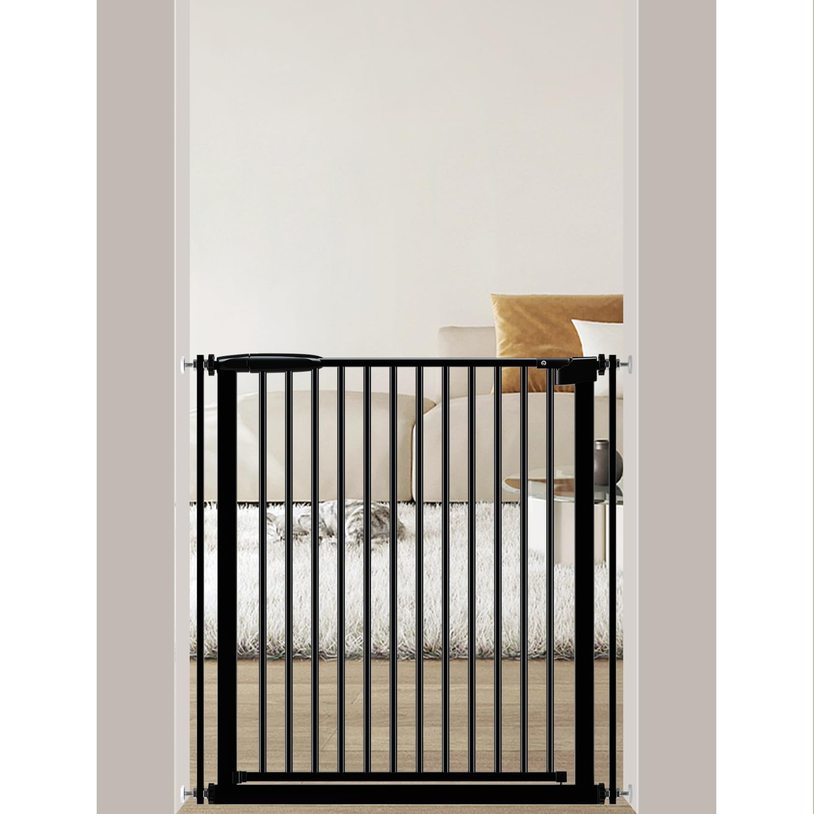 DEARBB Extra Wide Baby Gate Ultra Narrow Spacing 30.11-73.42" Pressure Mounted Double Lock Swing Auto Close Walk Through Metal Safety Pet Gate for Stairs and House Doorway Kitchen,Black 30.11-34.05"