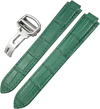 Wscebck Genuine Leather Watchband 14mm 16mm 18mm 20mm 22mm for Ballon Bleu De Cartier Convex Type Colorful Calfskin Watch Strap Color Green, Size 14mm