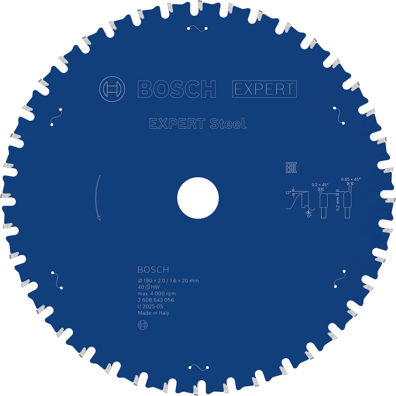 Bosch EXPERT Metal Steel Cutting Saw Blade 190mm 40T 20mm