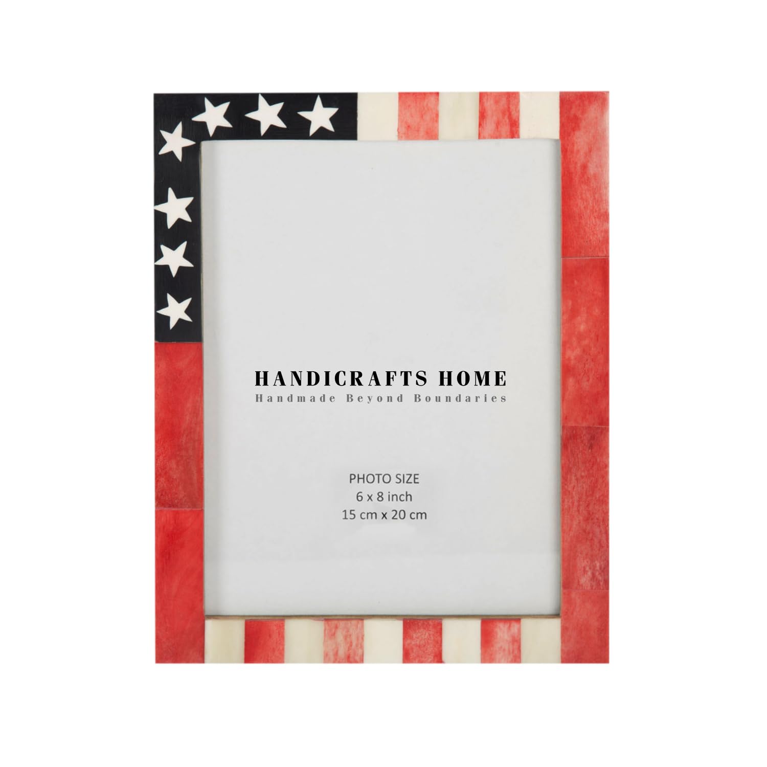 HANDICRAFTS HOME American Flag USA Picture Frame, Veteran Memories Handmade Gift, Vintage Wall Hanging & Desk Decor, Farmhouse Photo Frames for Living Room & Office Patriotic Red White & Blue 6x8 inch