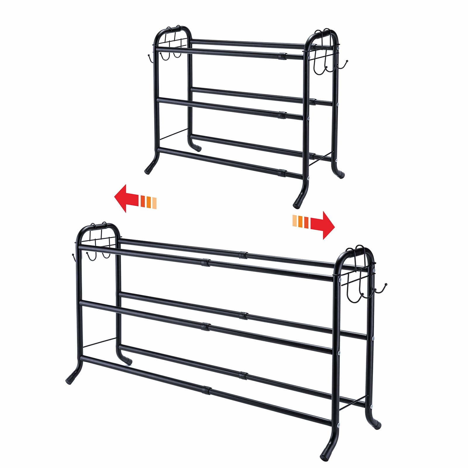 3-Tier Expandable Shoe Rack, Adjustable Shoe Organizer Rack & Free Standing Shoe Racks with Free hook for Entryway, Living Room