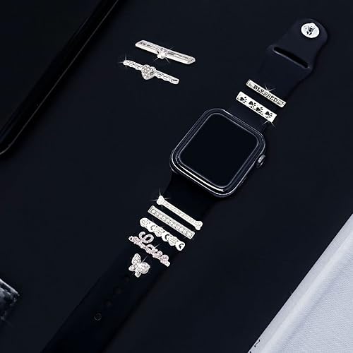 Miniatura 6 de 10 dijes para correa de reloj, decoración de diamantes con purpurina, correas de reloj inteligente, bandas con hebilla de metal para la serie Iwatch