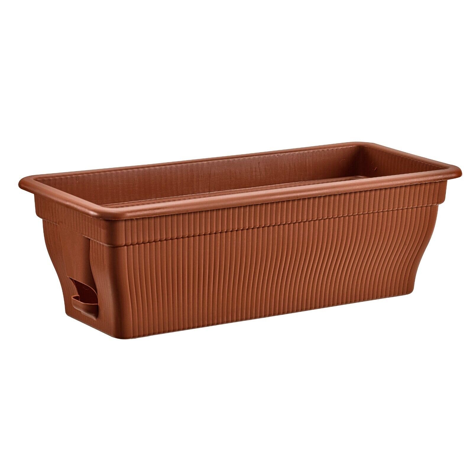 BURI Balcony Planter with Reservoir, 100 x 80 x 55 cm, Weatherproof and UV Resistant, Terracotta/Dark Brown