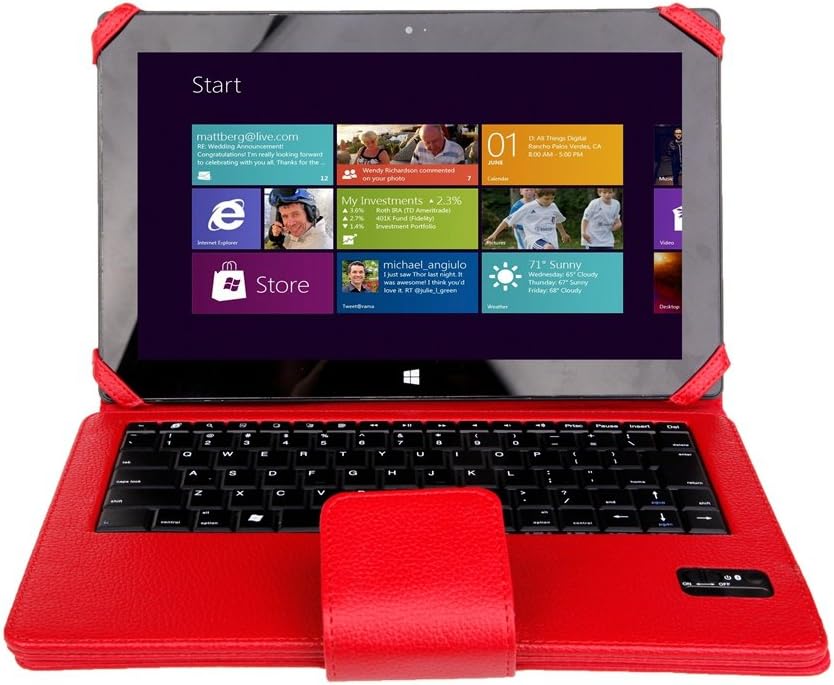 eTopTrade Removable Detachable Wireless Bluetooth 3.0 Keyboard PU Leather Stand Case Cover w/Touchpad Auto-Sleep/Week For Microsoft Surface RT/Pro/ Surface 2 / Surface Pro 2 Windows 8 Win8 Tablet - Red