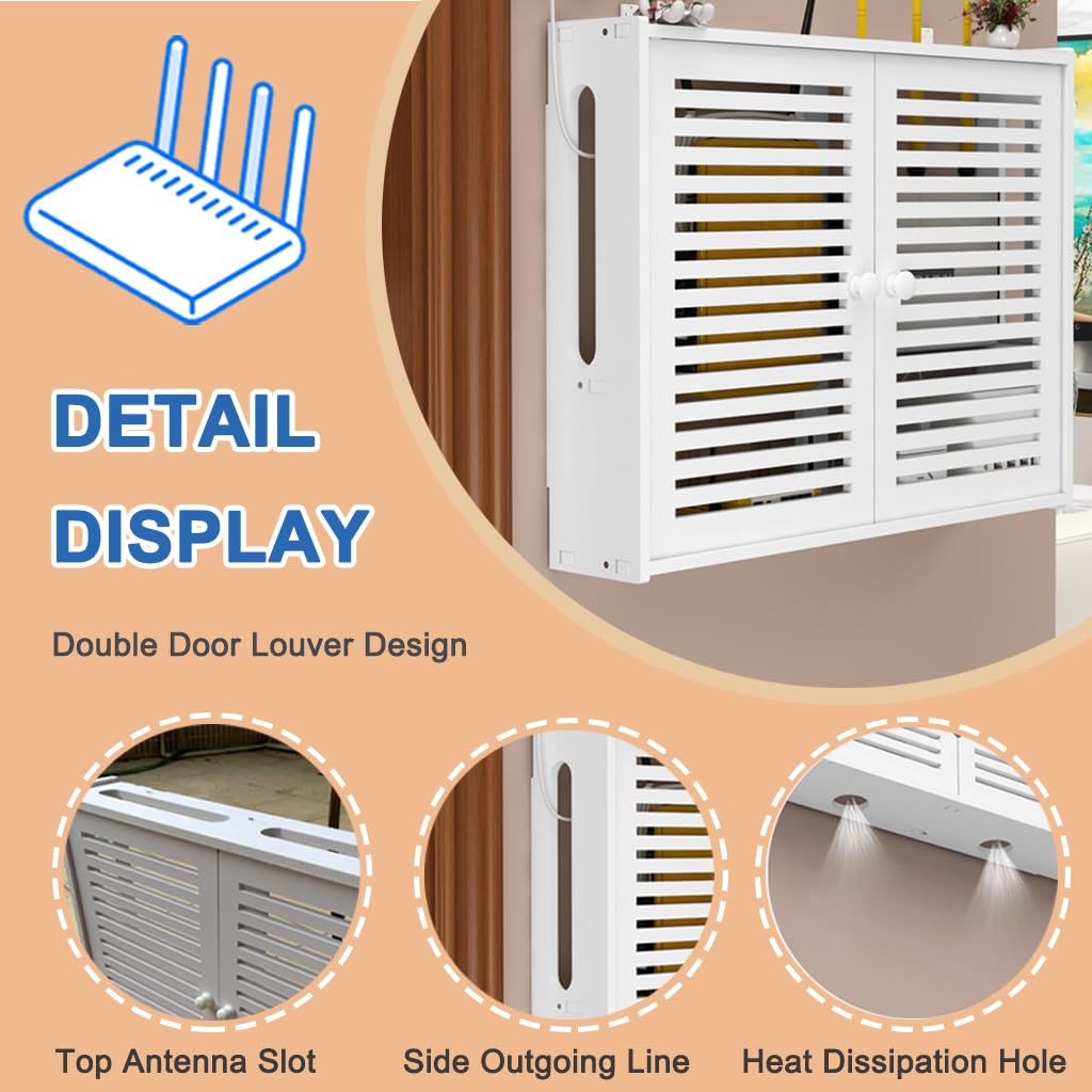 Mensola galleggiante per router ed elettronica di archiviazione a parete decorativa organizer per set top box multimediale quadro elettrico scatola bianca 42 x 11 x 31 cm