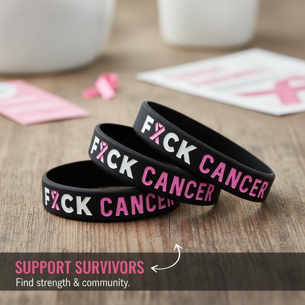 Fuck Cancer Wristbands with Pink Breast Cancer Awareness Ribbon (6-pack) - Bulk Pack of 6 Fck Cancer Bracelets for Men Women Adults - Awareness Accessories and Recovery Support Gifts for Survivors image 5