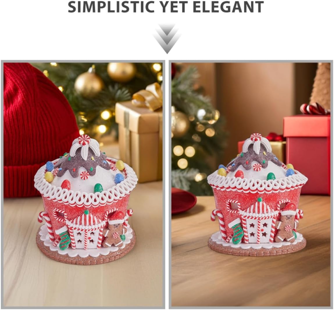 Light up Resin Gingerbread House Sculpture with LED Light, Classic Holiday Design Tabletop Christmas Village Decoration for Fireplace and Seasonal Home Decor