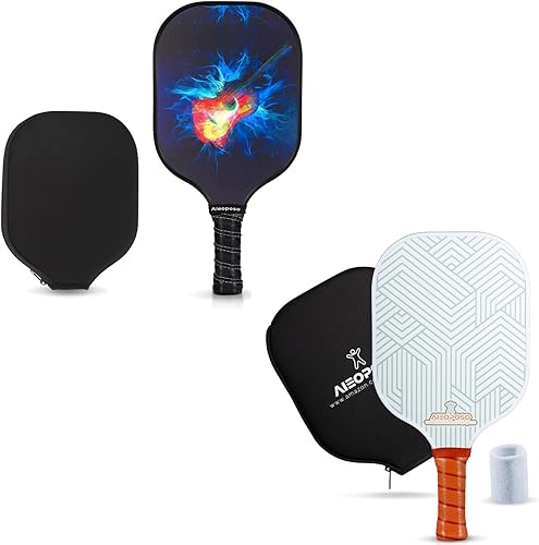 Aieoposo Palas de pickleball, regalo de pickleball, raquetas de pickleball de fibra de vidrio, pulseras y cubierta de pickleball - Juego de