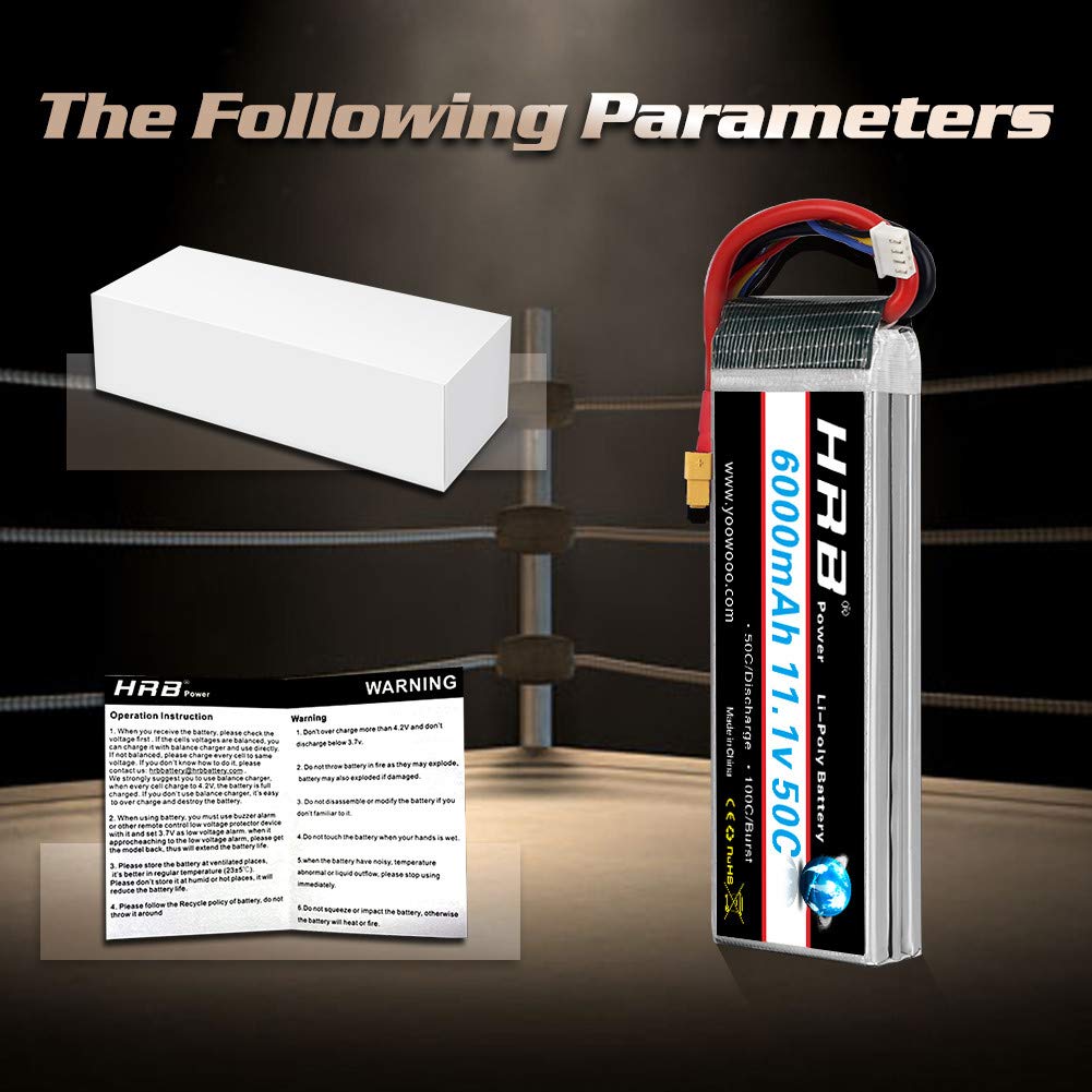 HRB LiPo Batterie 6000mAh 11.1V 50C 3S avec XT60 pour FPV Racing Quadricoptère Racing Drone