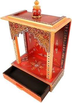 Pooja Mandir Unit | Home Temple with Drawer | Wooden Wall Mounted Home Temple with Storage with Detachable gumbad - for God, House, Puja Ghar, Office & Shop -17 Inch