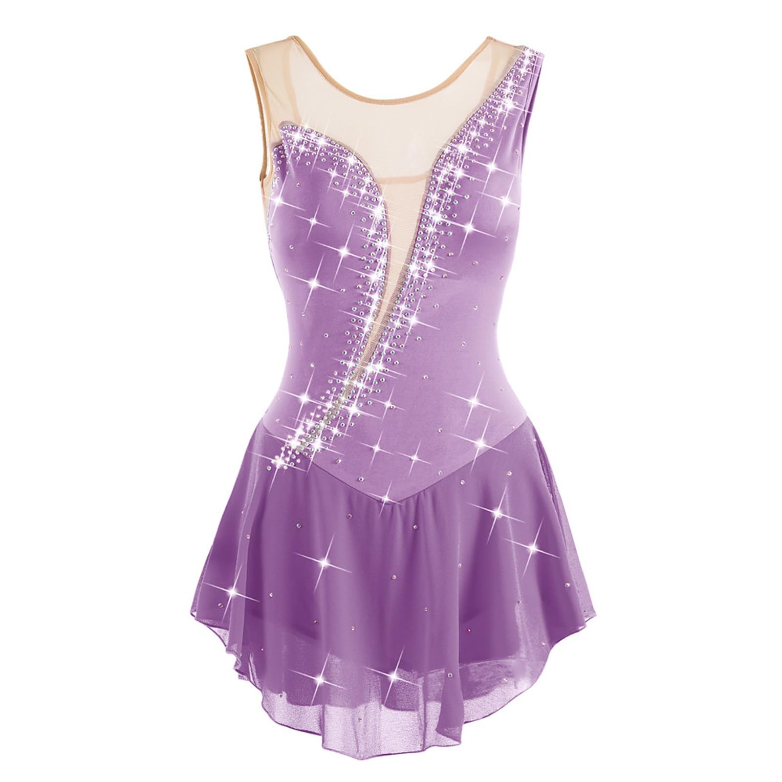 Vestido De Patinaje Artístico Sin Mangas For Mujer, Ropa De Competición(Púrpura,L)