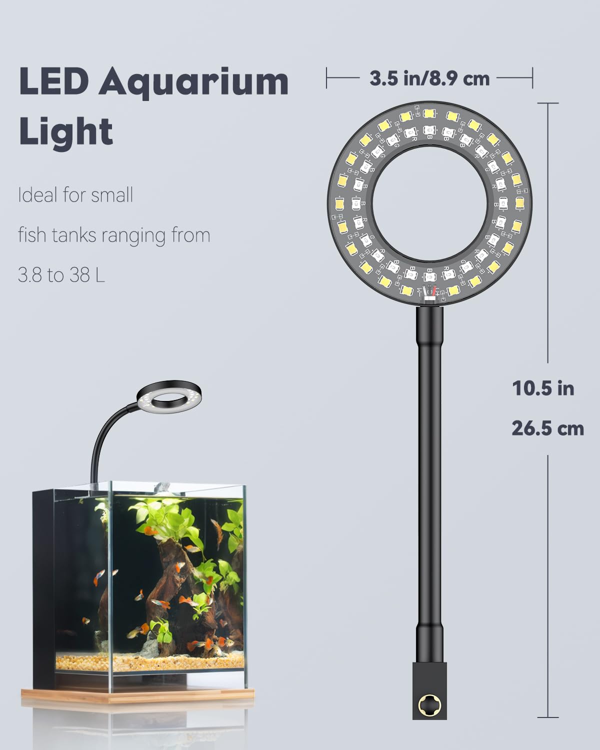 Pawfly LED Luce dell'acquario 6W Clip On per vasche 3,8-38L spettro completo dimmerabile USB timer