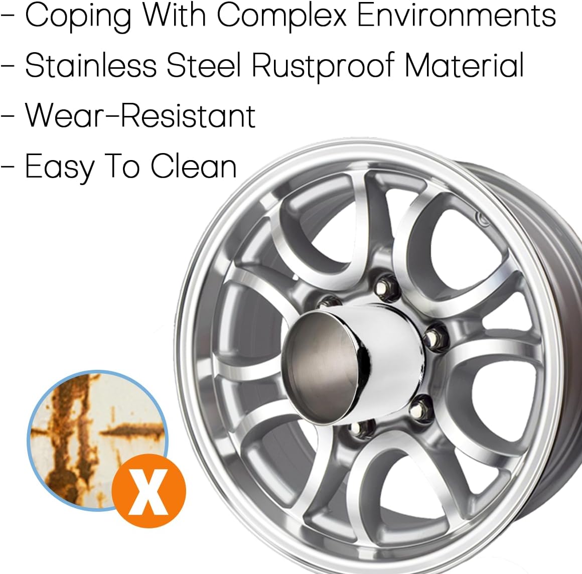 Stainless Steel 5.15inch Wheel Center Caps Opened End Hub Cap Fit 5.15" Bore Rims Truck Trailer RV SUV Chrome Push Through Wheel Cover, 4Pcs