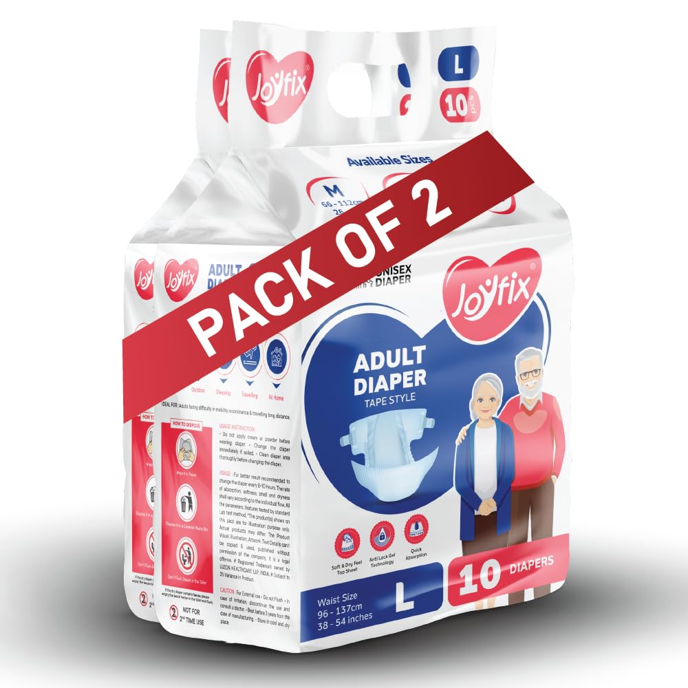 JOYFIX Adult Diapers Tape Style | Large (L) - 20 Count | Waist Size 96–137 cm / 38"–54" | Unisex, Wetness Indicator | Quick Absorbency Leak Guard with Anti-Leak Gel Technology-image-23