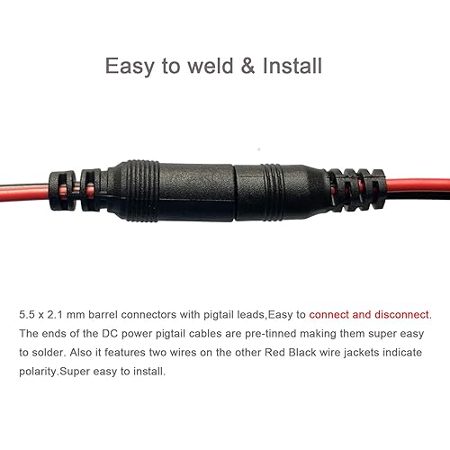 Miniatura 6 de DAYKIT 10 pares de cables de alimentación de CC, 12 V, 5 A, 0.083 in x 0.217 in, conectores macho y hembra para cámara de seguridad CCTV y adaptador