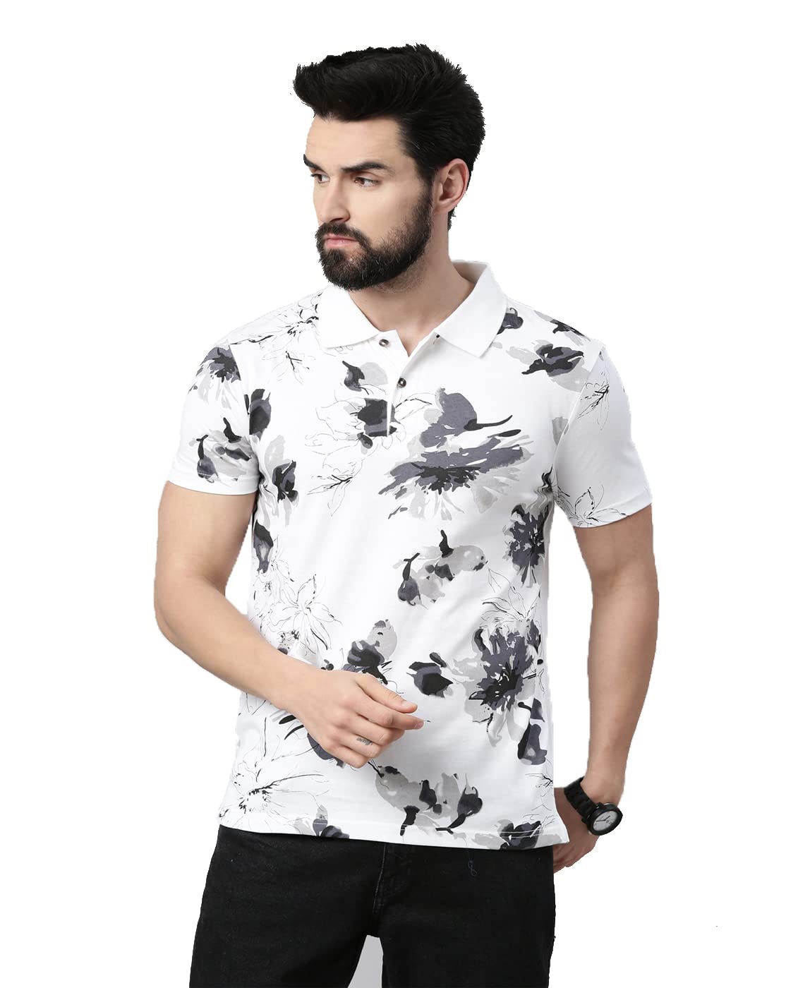 KRYPTIC Men’s Pure Cotton Printed Half Sleeve Polo T-Shirt – Breathable Casual Wear