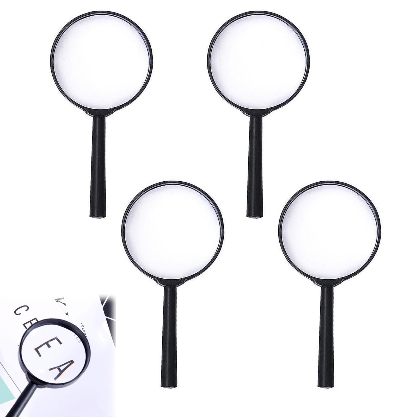 4 lenti di ingrandimento per bambini, per ricercatori, lenti di ingrandimento per bambini, per detective spia, agente segreto, agente segreto, set di ricercatori (nero)