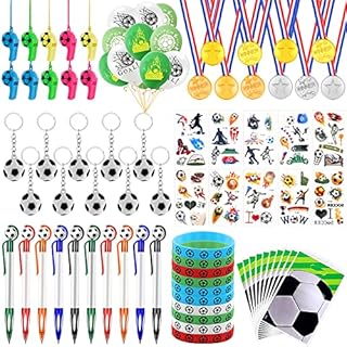 Lafecuw Football Party Bags Fillers,80Pcs Football Party Favours Decorations Football Bouncy Ball Silicone Bracelet Keychain Winner Medals Tattoos Football Party Supplies Favors for Kids Boys Girls