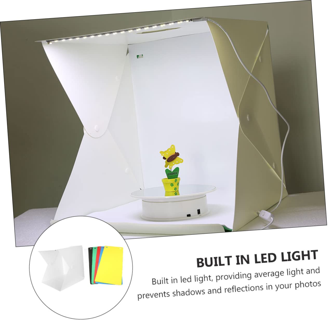 Mini Boîte Photo Pliable Abs Blanche à LED Double, 6 Couleurs