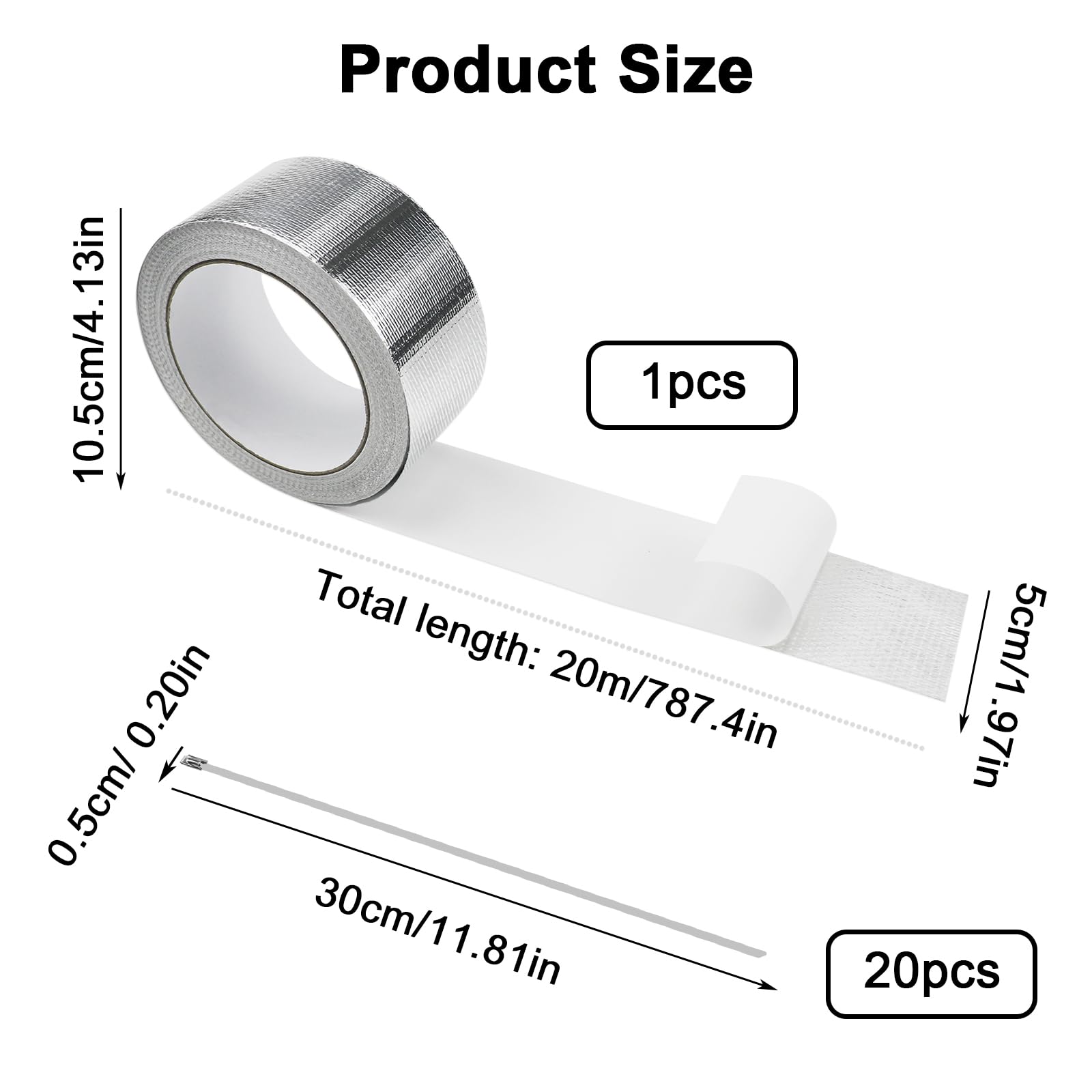1 Nastro Sigillante per Scarico 5cm x 20m con 20 Fascette in Acciaio Inox, Nastro Adesivo in Alluminio Resistente al Calore, Nastro Impermeabile per Riparazione Marmitta, Tubi di Scarico Auto e Moto