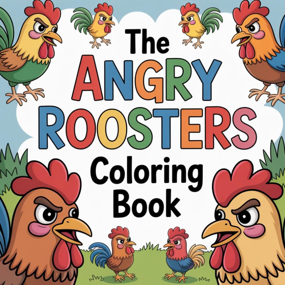 The Angry Roosters Coloring Book: chicken farm animal relaxation women coloring book, chicken backyard hen stress relief kids book, chicken rooster ... baby chick relaxation adults color book