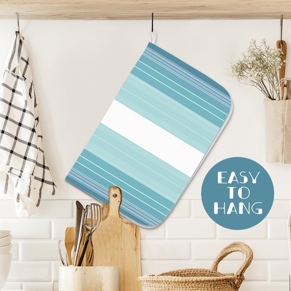 INFUNLY Tapis de séchage à vaisselle à rayures bleues 60 × 45 cm en microfibre polyester coton bleu absorbant tapis de comptoir résistant à la chaleur séchage rapide boucle de suspension