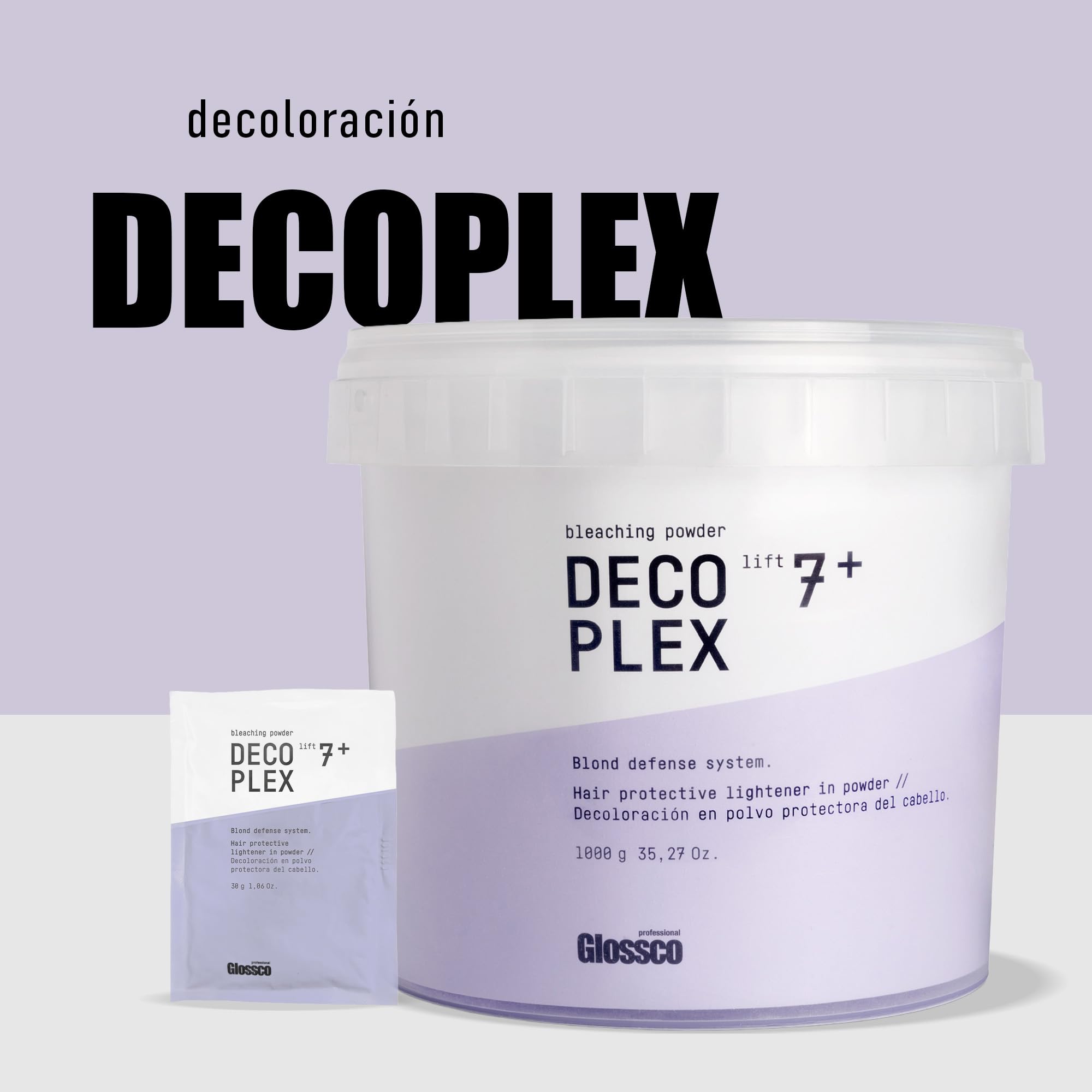 GLOSSCO PROFESSIONAL - Polvo Decolorante Pelo Decoplex, 1000 g, Aclara hasta 7 Tonos, Respeta la Fibra Capilar, Neutraliza Tonos Amarillos, Tecnología Plex Antirrotura, Resultados Profesionales