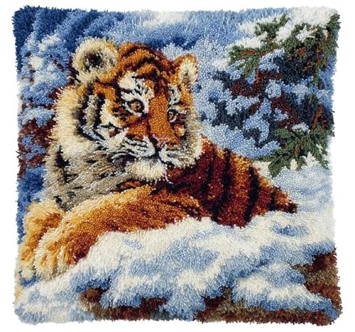 FWRTYCB Latch Hook Pillow Case Kits,Snow Tiger Latch Hook Kits Cushion