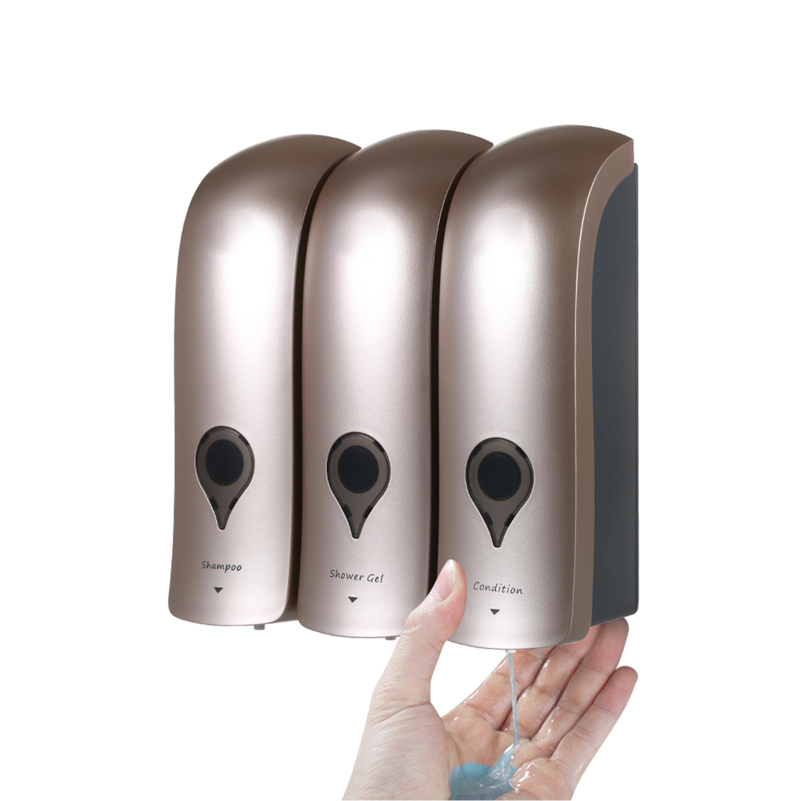 Domary Dispenser di Sapone Manuale a 3 Camere Elegante Scatola per Shampoo Liquido Montata a Parete per Bagni di Hotel Capacità 10,2 Once (Champagne Oro)