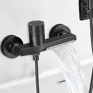 Comprar Grifos Ducha, Grifo Ducha Termostatico grifo mezclador para bañera, mezclador monomando para baño, Latón Puro de 2 Salidas, Grifo Monomando Ducha Baño de Pared Grifería de Bañera de Pared, Negro