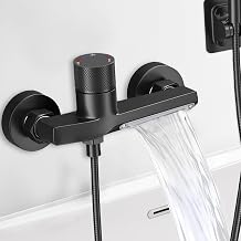 Thermostatic Wall Mounted Shower Mixer Tap Solid Brass Waterfall Tap 2 Water Outlets European Standard G1/2 Bathroom Fitting 150mm Distance