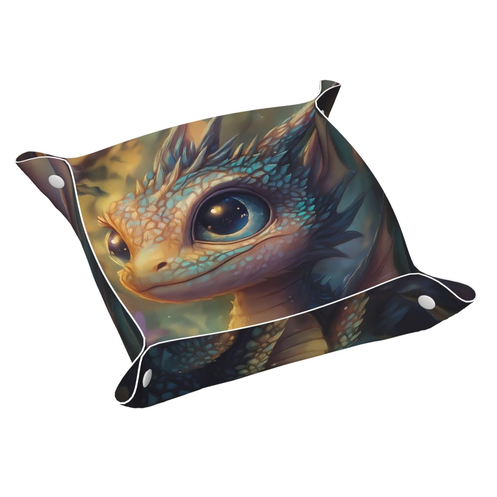 HLBSDM Whimsical Baby Dragon Tray Men's Leather Valet Parking Portable Entrance Trays Bedside Storage Box