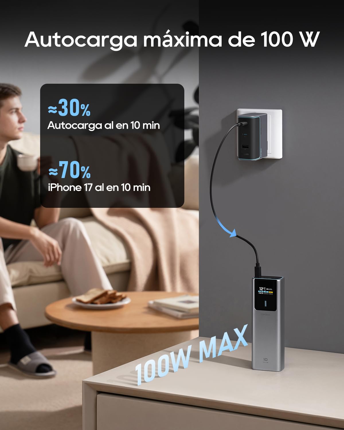 CUKTECH Powerbank 15000mAh (3S1P) 100W, batería externa con carga rápida, cargador portátil con pantalla, compatible con iPad, iPhone 16/15 Plus Pro Max, Galaxy S24 S23 Ultra