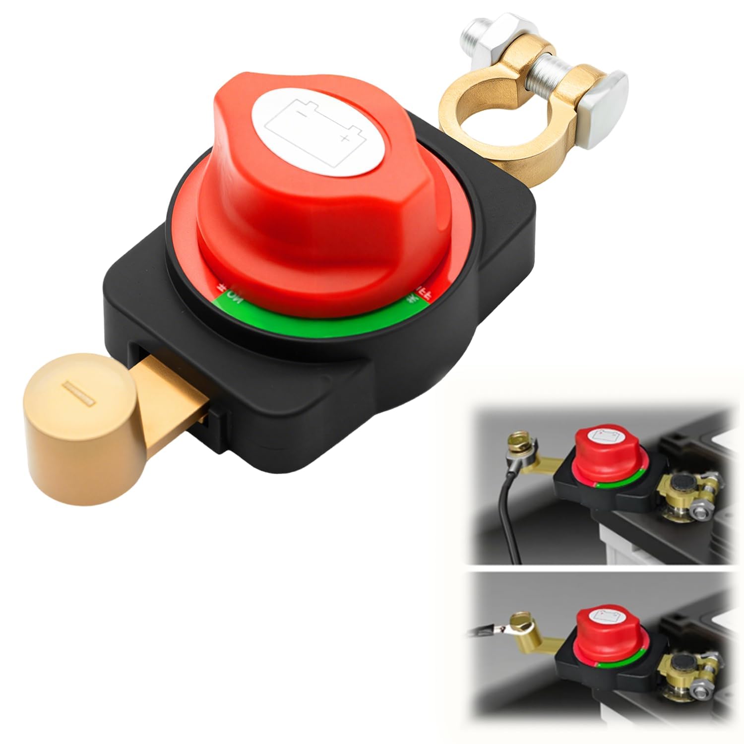 Battery Kill Switch, 12V-48V Top Post Battery Disconnect Switch for Car Marine Boat RV ATV, Heavy Duty Battery Cut Off Isolator Switch, 275A Continuous 1200A Peak, Negative Terminal Clamp On - 1PCS-image-5