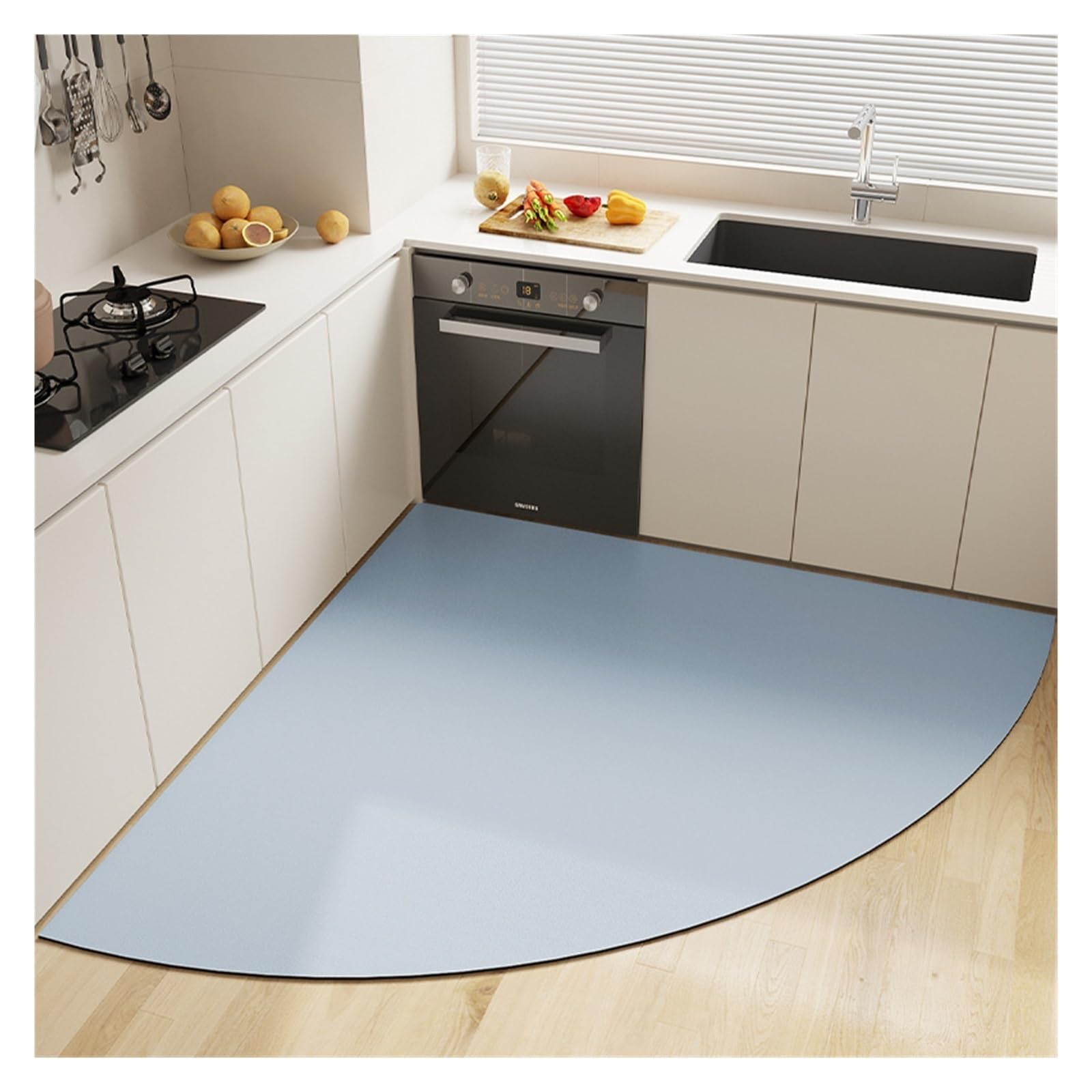 Tappetino da Cucina Angolo Assorbente, Tappeto da Cucina in Diatomiti a Ventola Lunga, Morbidi Tappeti Lavabili per Bagno, Zerbino per Ingresso (Blu, 60x60 cm)