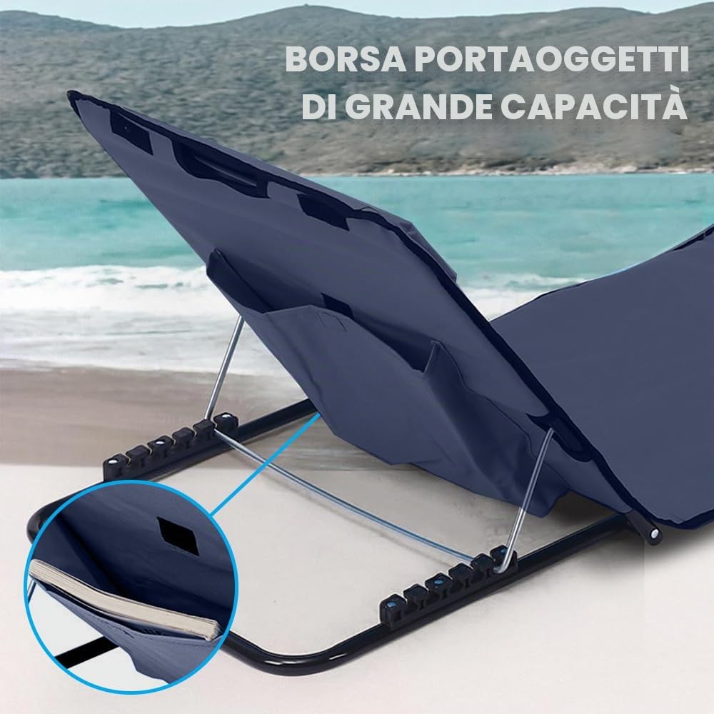 Tappetino da Spiaggia Pieghevole con Schienale Regolabile,Schienale da Spiaggia con Sacca Portatile