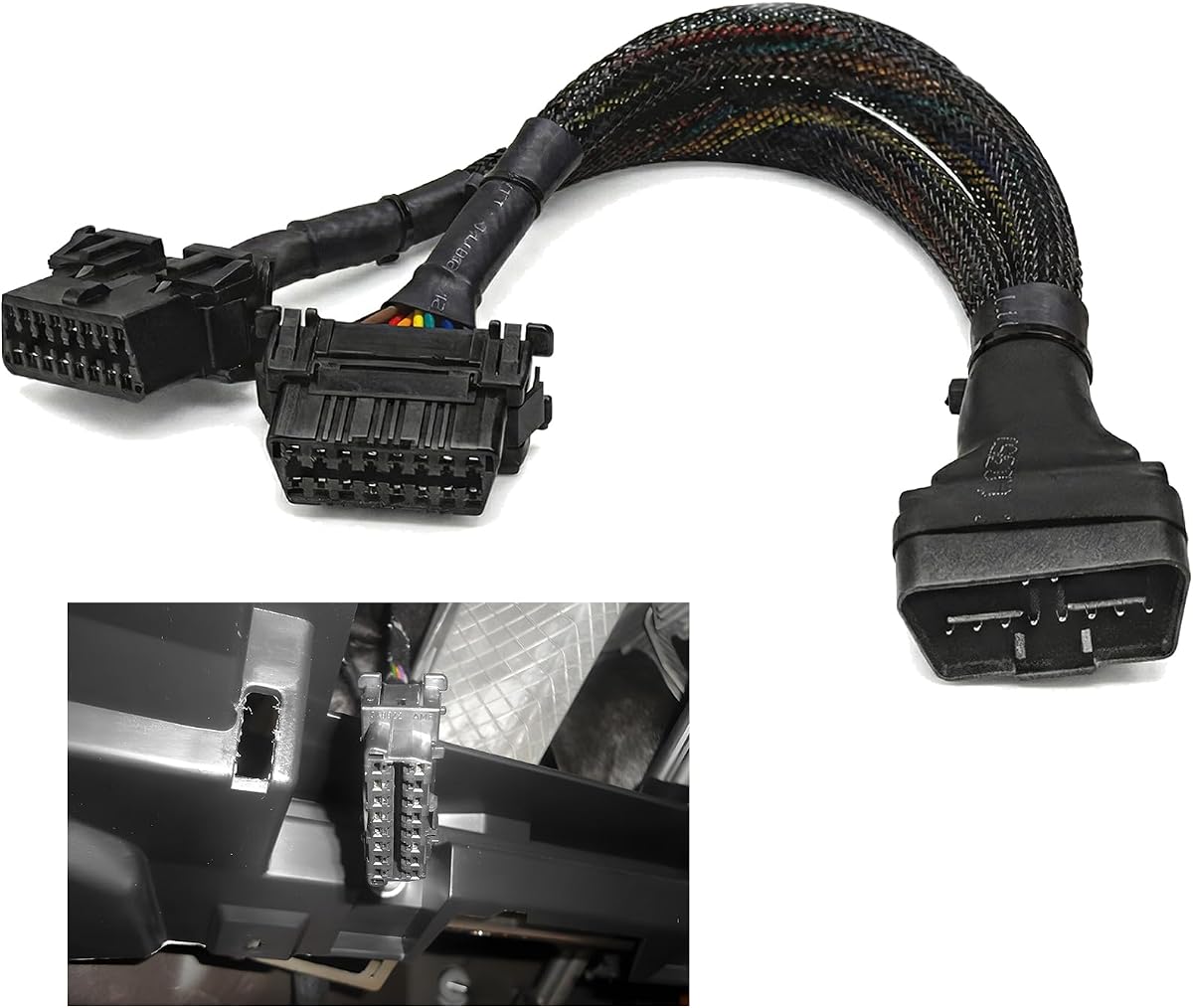 Sun Walker OBD2 Splitter, 16 Pin 1 Male to 2 Female Extension Cord Y Splitter Adapter, Y-Type Connector Flat Ribbon Cable Adapter for All Standard OBD II Scanners, Car Accessories
