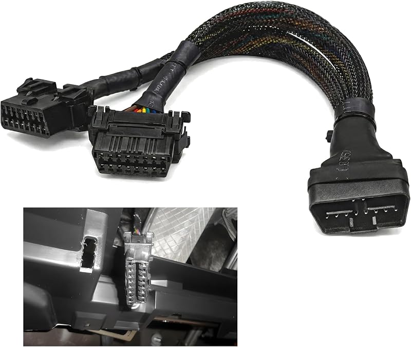 Sun Walker OBD2 Splitter, 16 Pin 1 Male to 2 Female Extension Cord Y Splitter Adapter, Y-Type Connector Flat Ribbon Cable Adapter for All Standard OBD II Scanners, Car Accessories