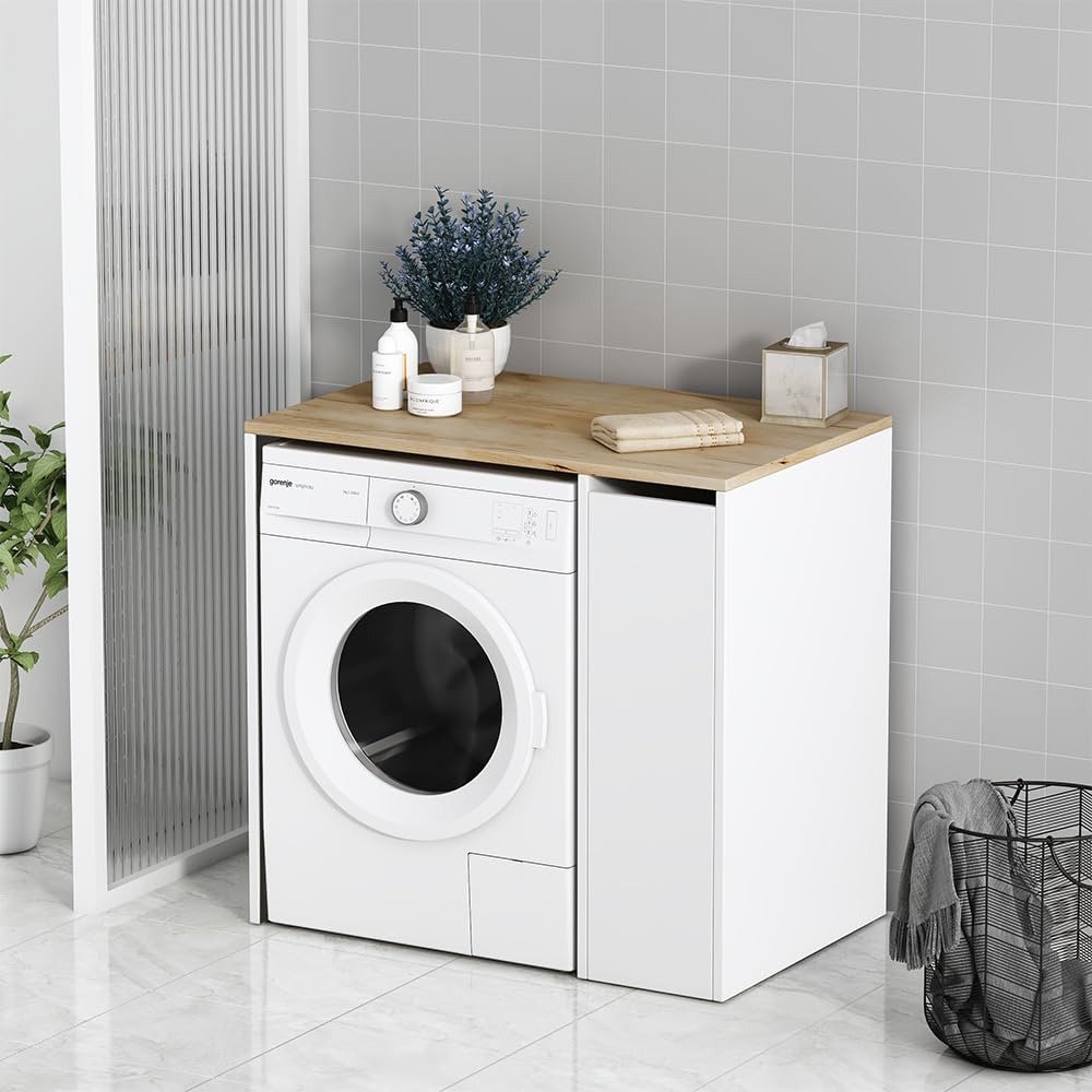 Vicco Szafka na pralkę "Lavik", Biały, 93.5 x 88.5 cm | z 3 przegrodami, pour un rangement peu encombrant au-dessus de la machine à laver