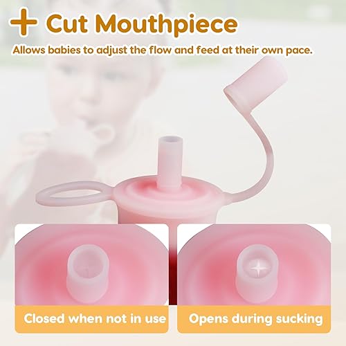 Miniatura 6 de Bolsas reutilizables de silicona para niños pequeños, paquete de 4 bolsas reutilizables para alimentos para bebés con pajitas, bolsas de comida para