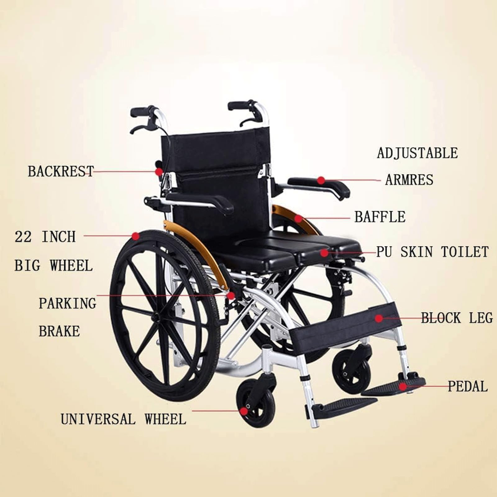 Silla de Ruedas Manual Ligera Silla de Ruedas Plegable de Transporte para Adultos Scooters de Movilidad Silla de Ruedas/a