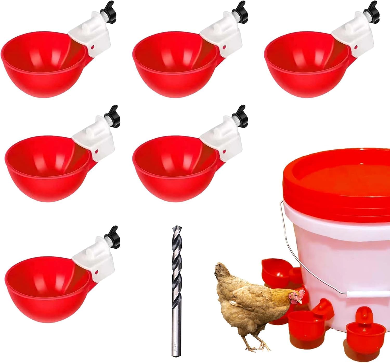 6 bebederos para Pollos, dispensador de Agua para Pollos, Bebedero automático para Aves de Corral, Bebedero para gallinas, Accesorios para gallinas, Juego de dispensador de Agua con Taladro