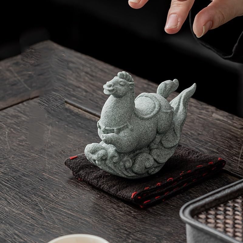 GUERNSEY Tea Pet Study Desk Decoration Green Sandstone Tea Pet Ornaments Can Be Used to Raise Tea and Play Fish Tank Landscaping Tea Pet Statue Ornament(A)