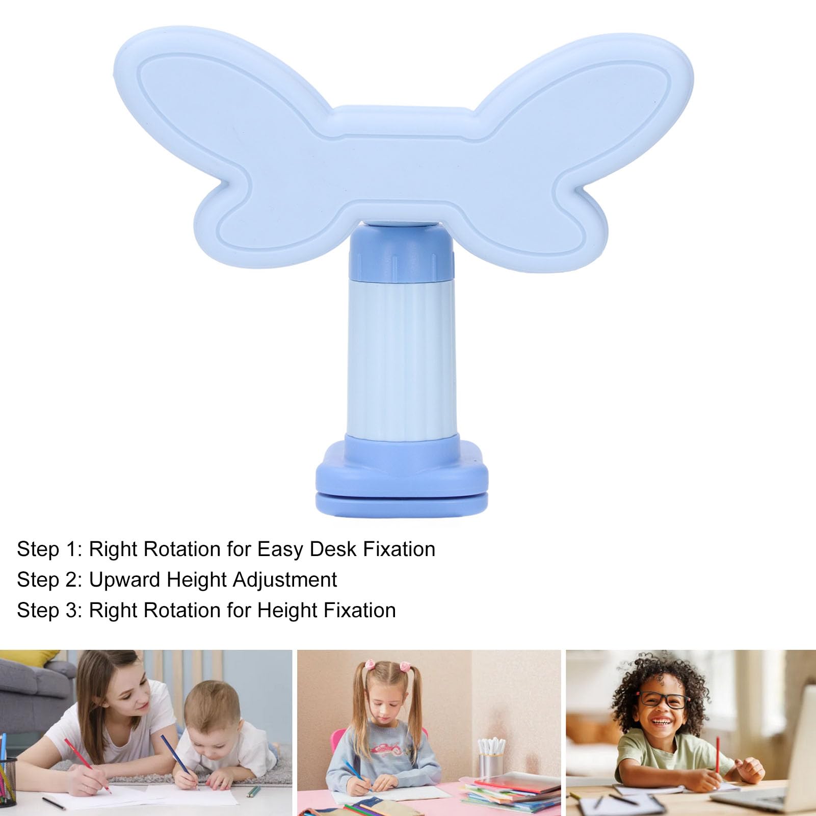 Kid Sitting Posture Corrector, Clipped On Desk Silicone Chest Support Height Adjustable View Protector (Blue)