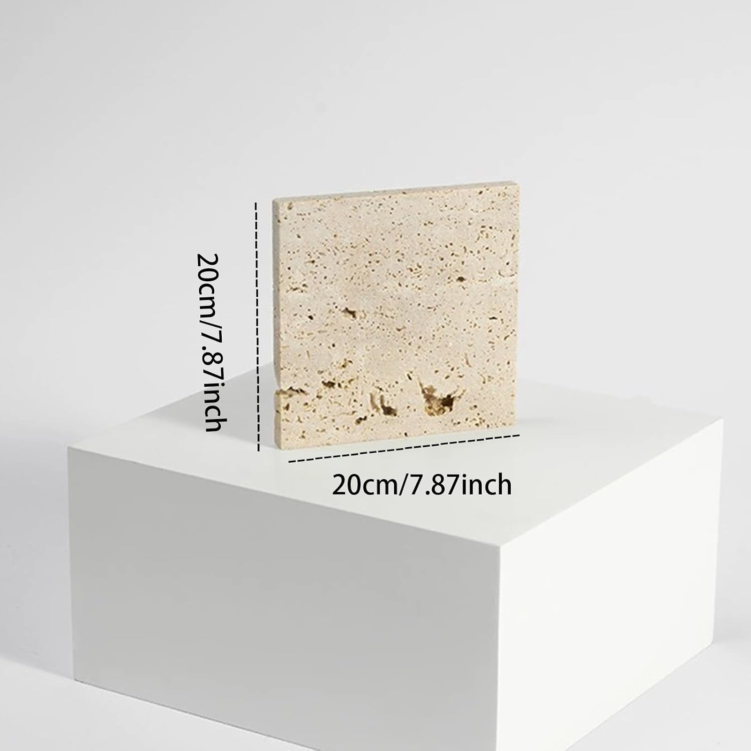 Natural Travertine Stone Display Tiles, Decorative Photography Props for Jewelry, Cosmetics, Home Decor, Beige Stone Blocks (20cm*20cm)